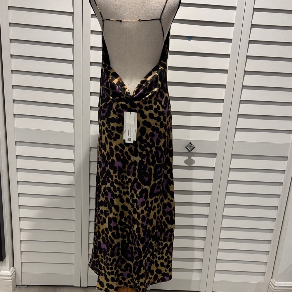 Zara Satin printed slip lined Dress with a Leopard Black, Purple, Brown print. - Picture 11 of 17